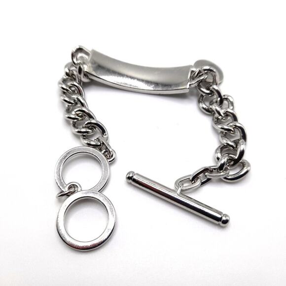 Chico's Pave Rhinestone Silver I.D. Style Bracelet, Toggle Clasp, 8 1/2 Inches - Picture 6 of 9